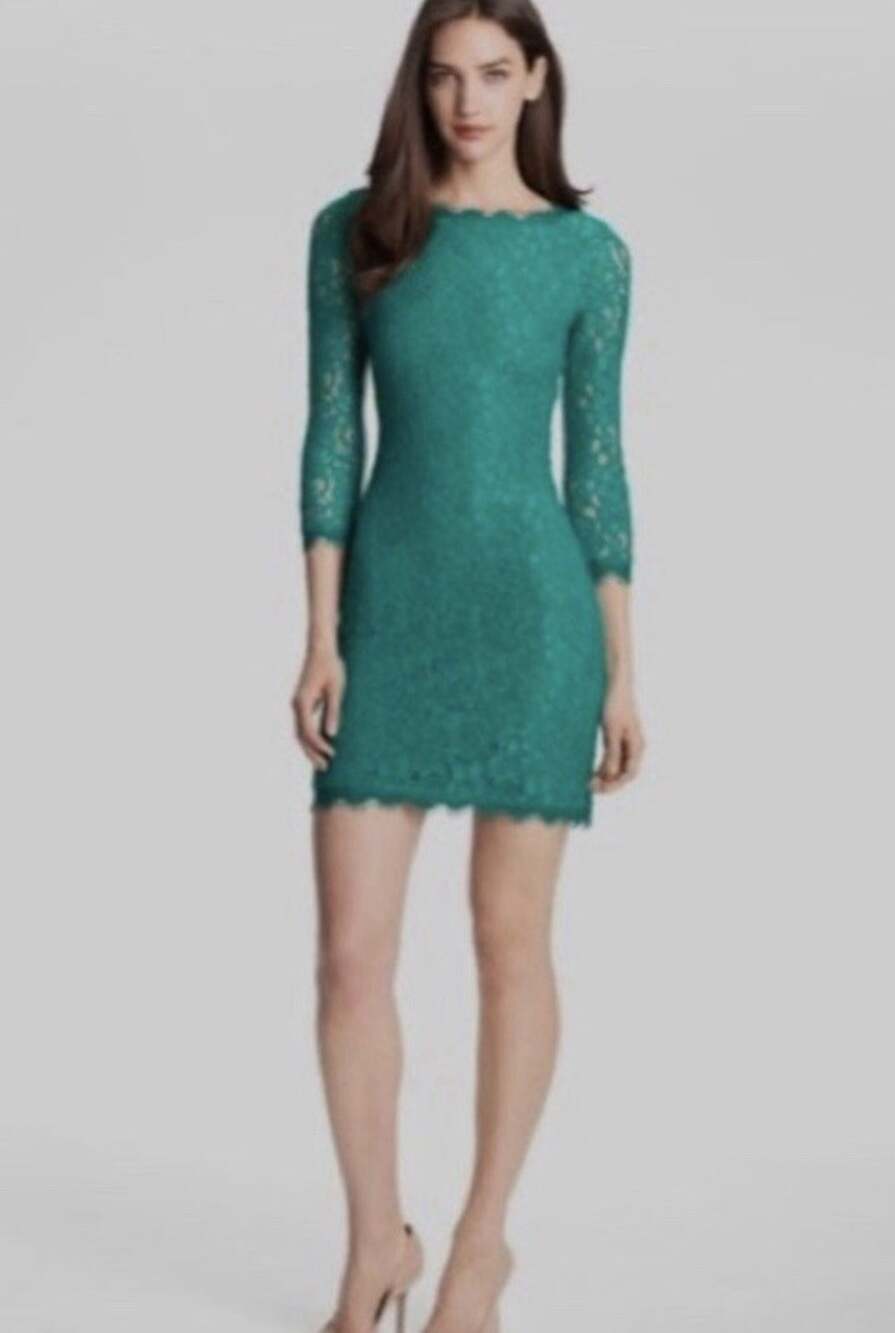 DVF Diane von Furstenberg Zarita Lace Dress Emerald Parakeet Green Sz 6 NWOT